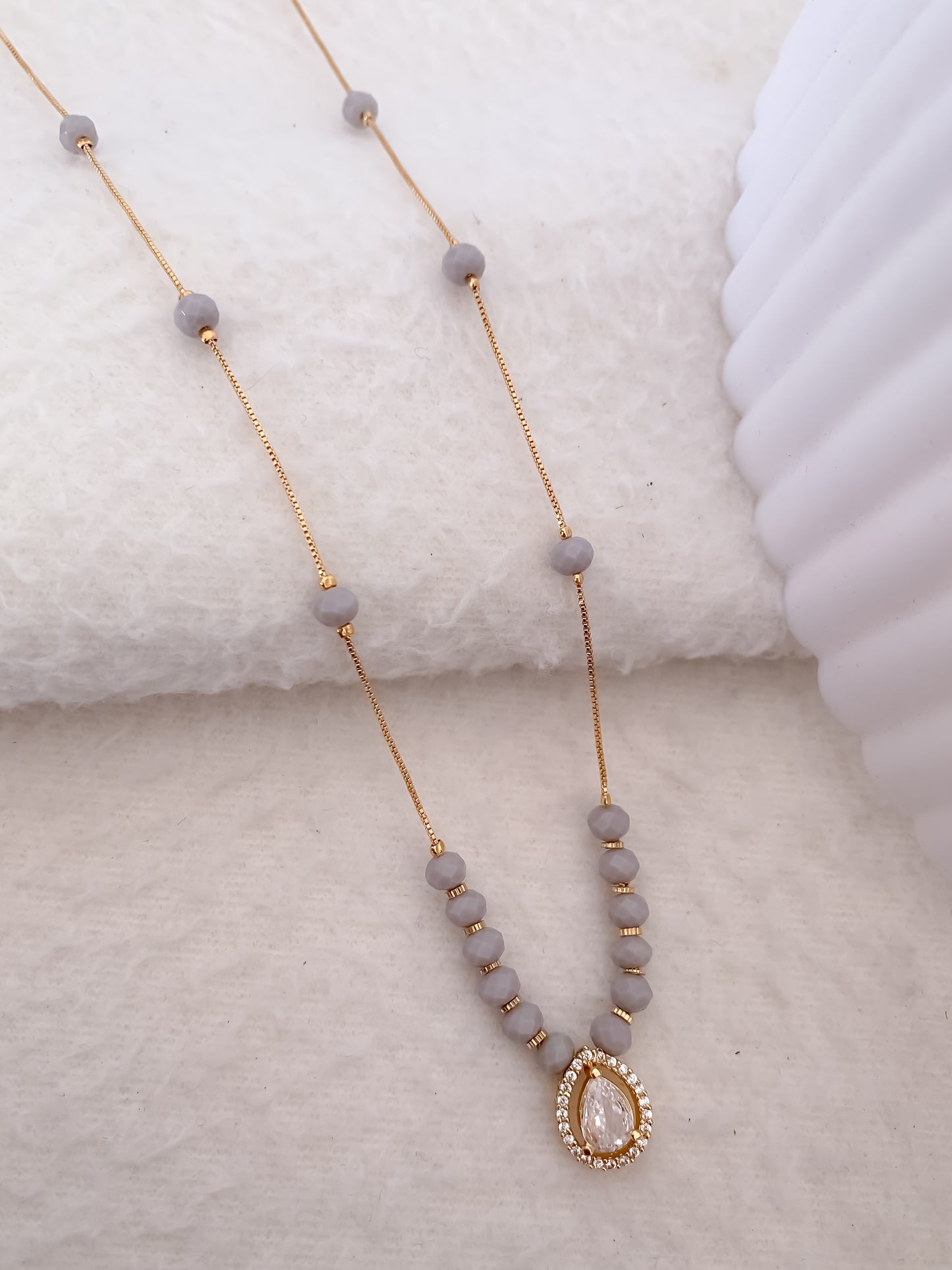 Fancy High Gold Plated Oval Shape White Stone Chain Pendant