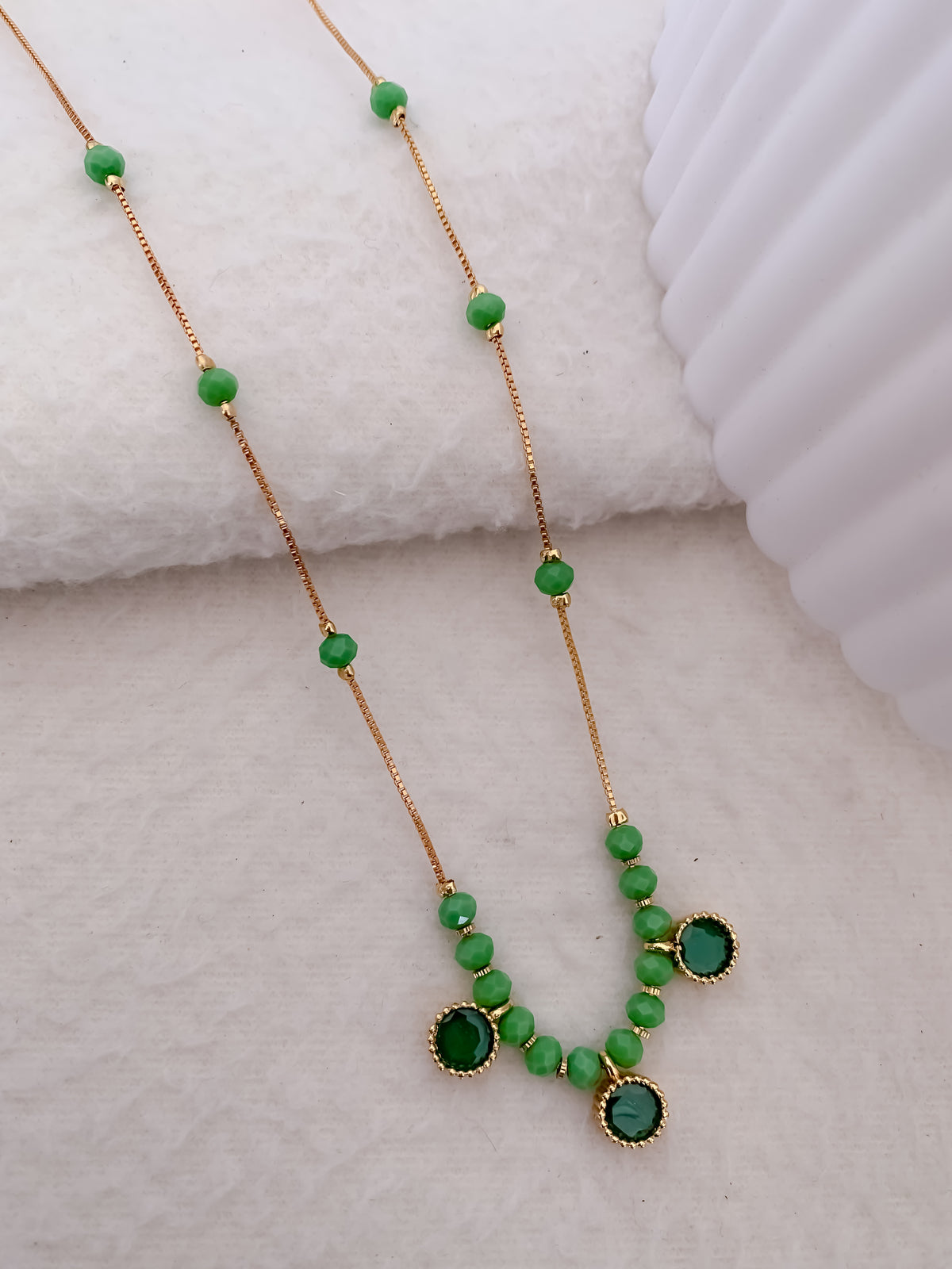 Fancy High Gold Plated Round Shape Green Stone Chain Pendant - Chain Pendant - Belleza Jewels
