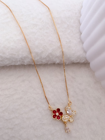 American Diamond Butterfly Fancy High Gold Chain Pendant