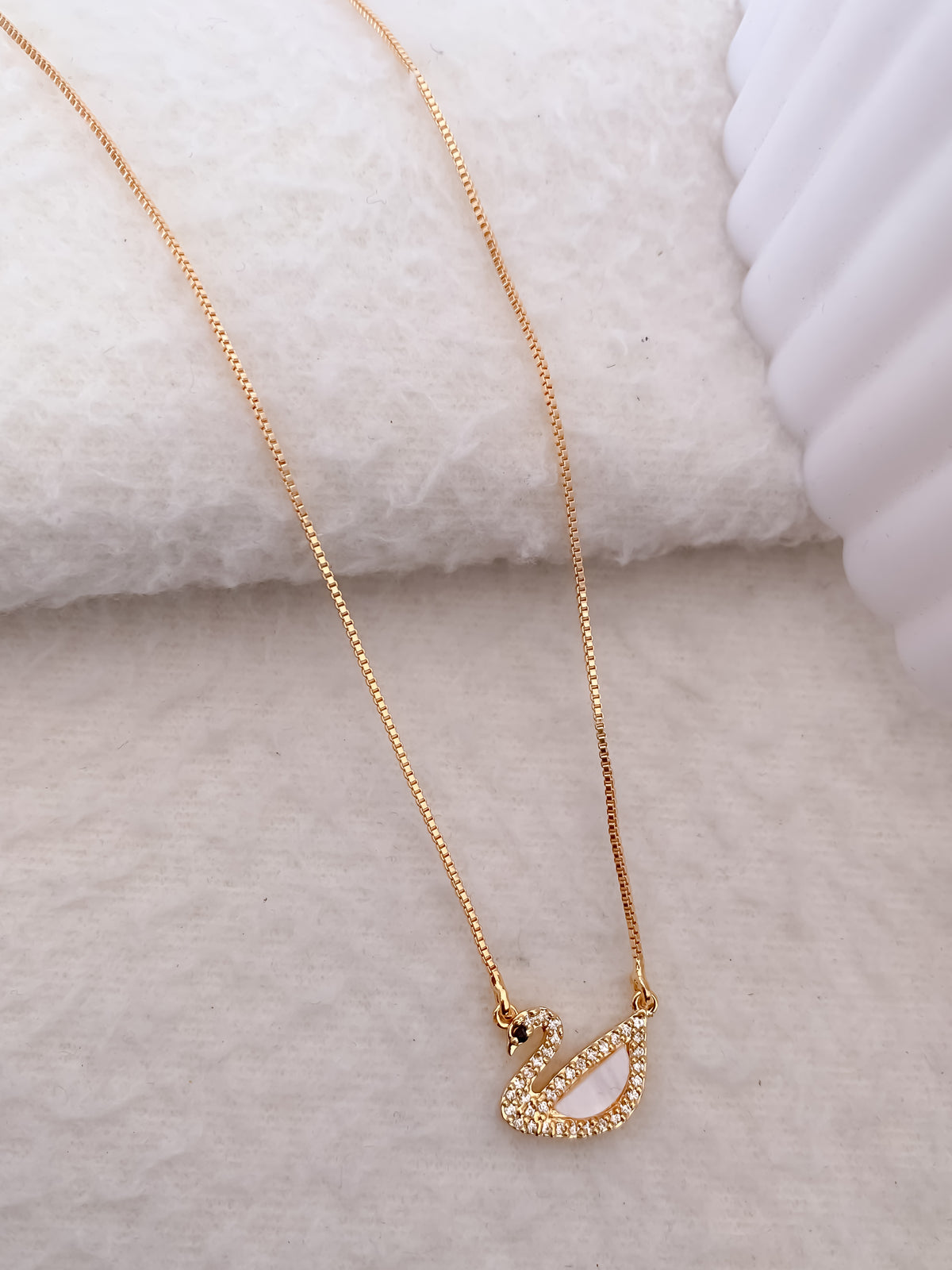 American Diamond Swan Shape Gold Plated Fancy Chain Pendent - Chain Pendant - Belleza Jewels