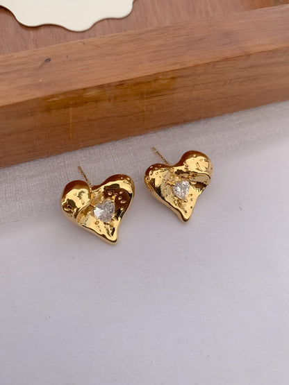 BUY 1 GET 1 FREE -American Diamond High Gold Fancy Heart Shape Delicate Earrings