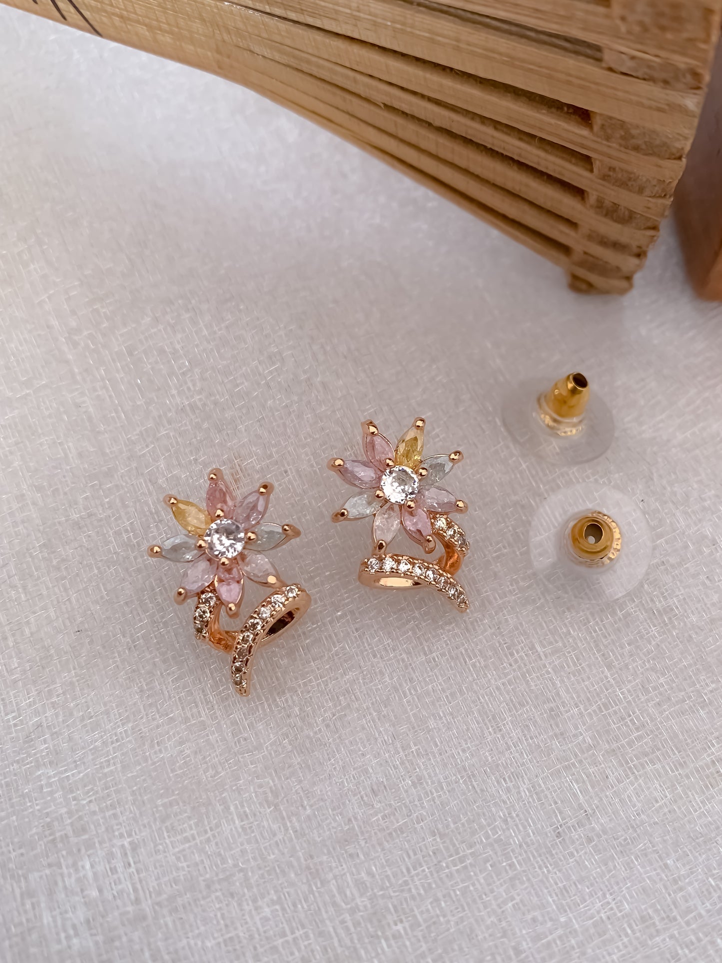 BUY 1 GET 1 FREE -Flower Design multi color rose gold Earrings .