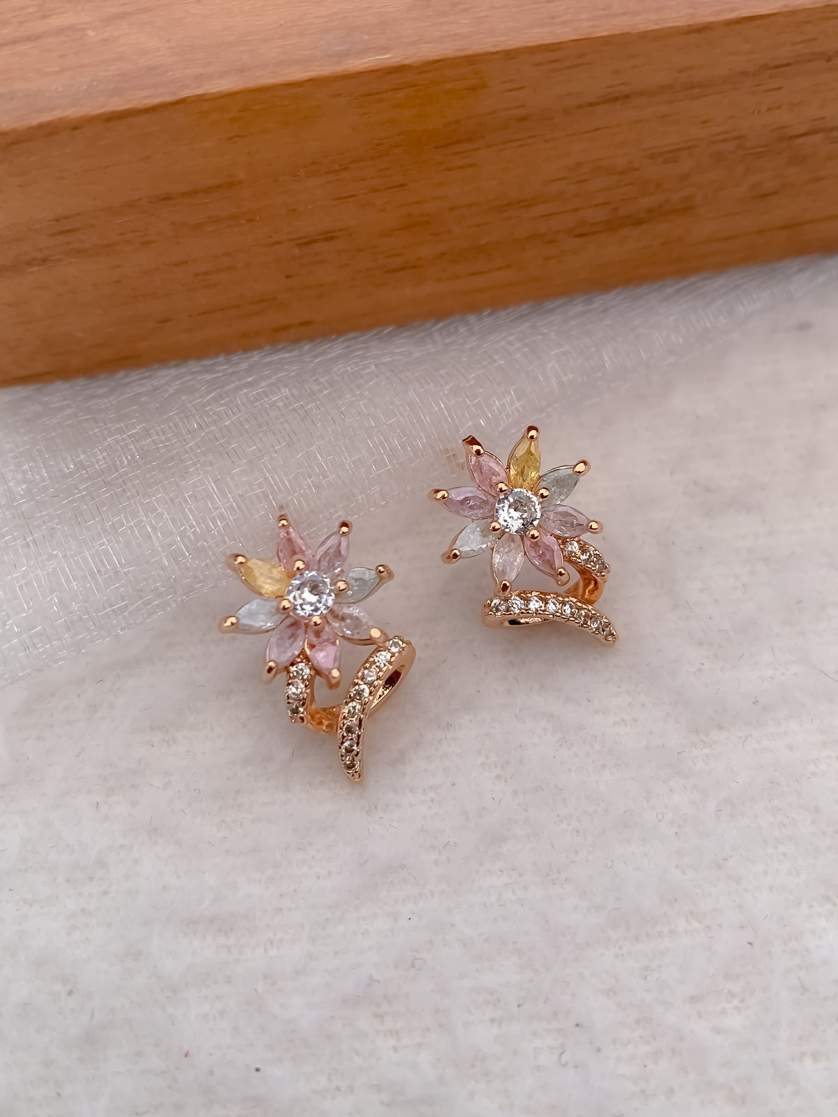 Buy 1 Get 1 Free -Flower Design multi color rose gold Earrings . - Earrings - Belleza Jewels