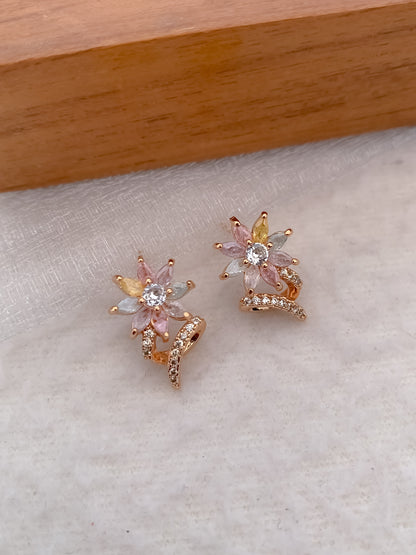 BUY 1 GET 1 FREE -Flower Design multi color rose gold Earrings .