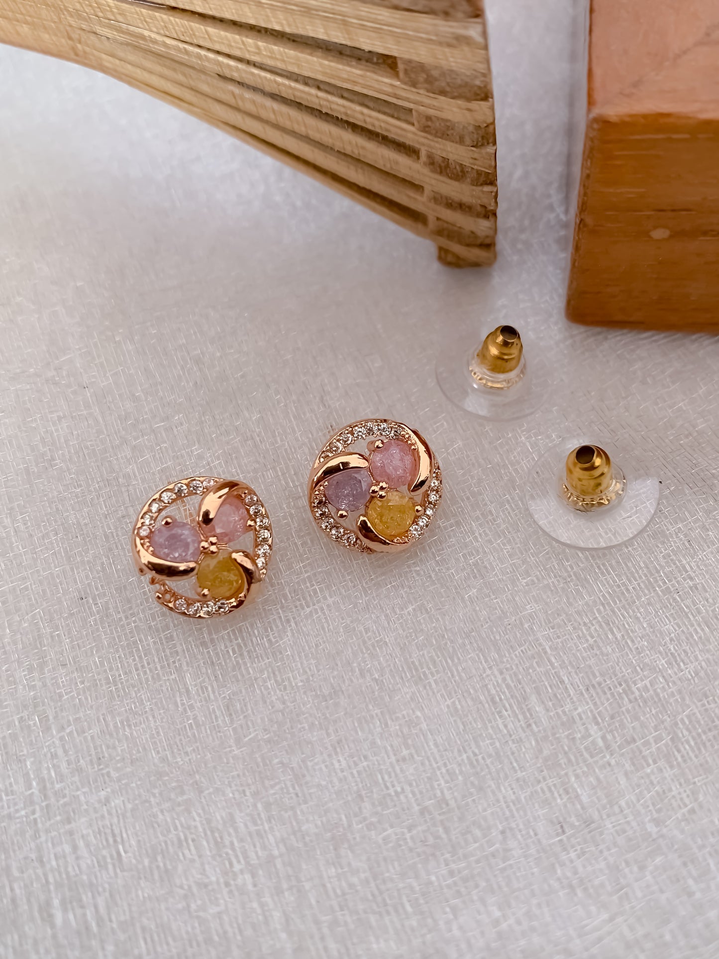 BUY 1 GET 1 FREE -American Multi Diamond rose gold pleted Earrings .