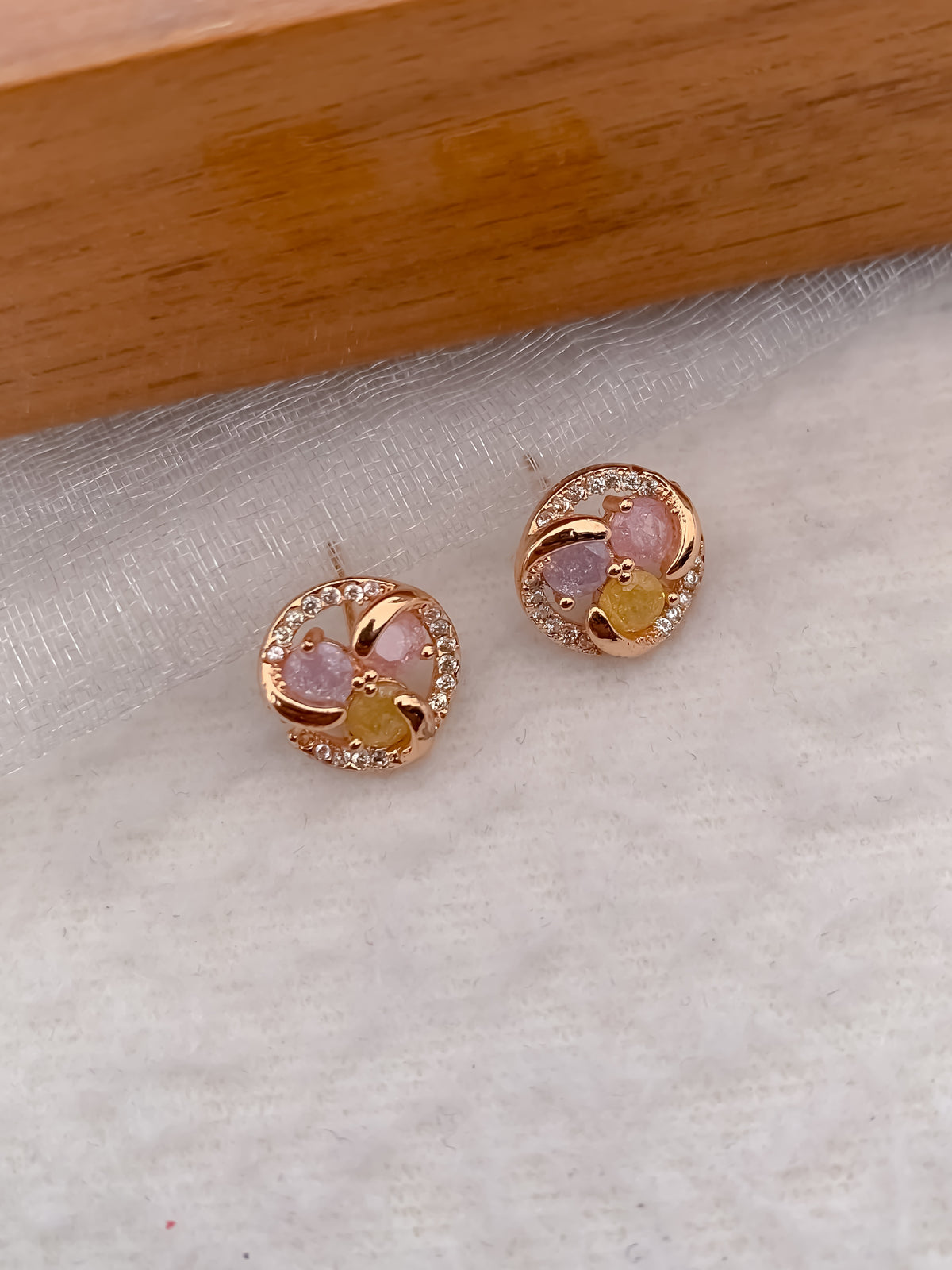 Buy 1 Get 1 Free -American Multi Diamond rose gold pleted Earrings . - Earrings - Belleza Jewels