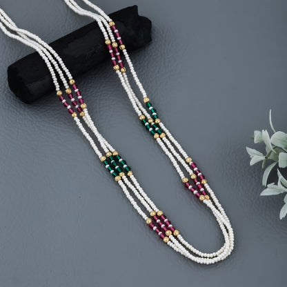 Multi Colour 3 Line Fancy Western Mala Length 18 Inch - Western Mala Set - Belleza Jewels