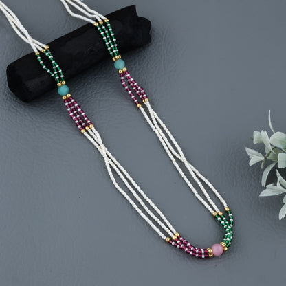 Multi Color 3 Line Fancy Mala Length 18 Inch - Western Mala Set - Belleza Jewels