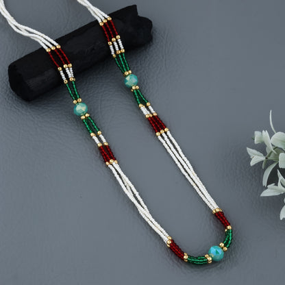 Multi Color 3 Line Fancy Western Mala Length 18 Inch - Western Mala Set - Belleza Jewels