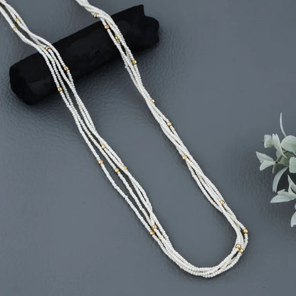 Elegant 4-Line Western Mala – White Bead Necklace (18 Inch)