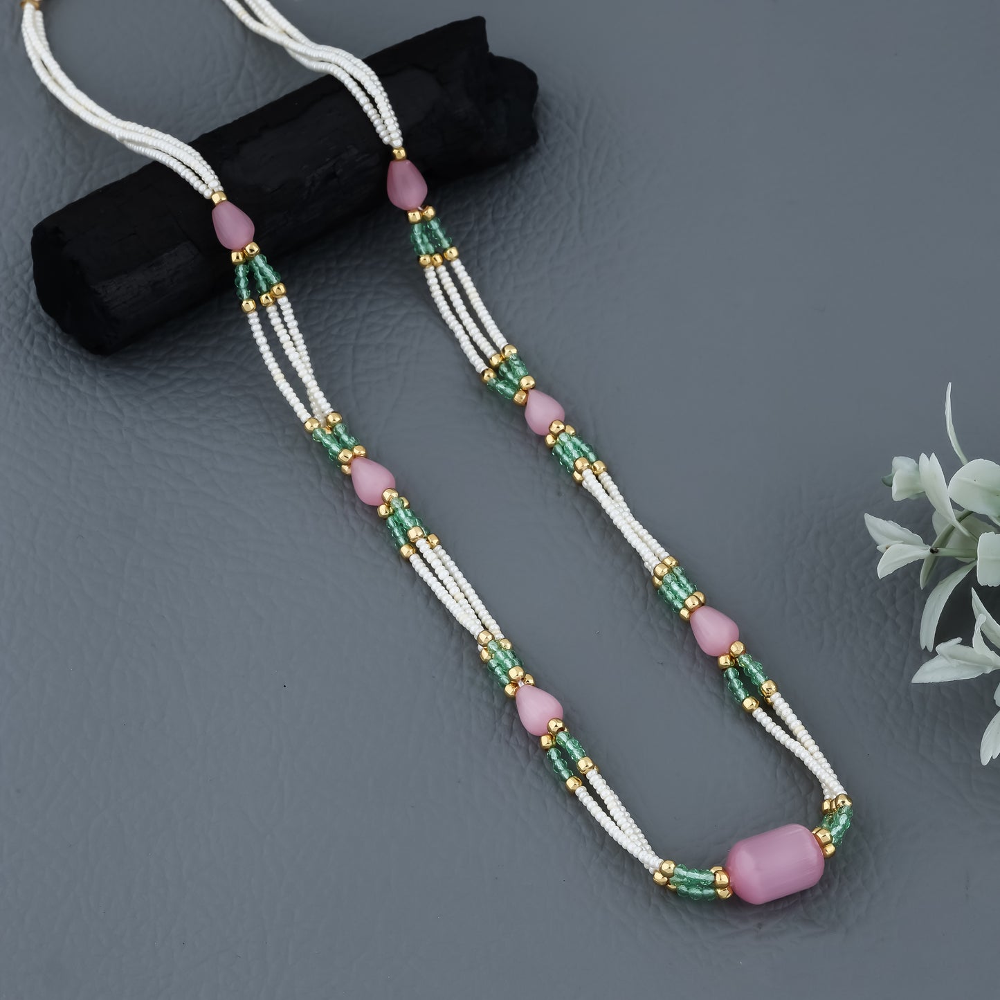 Crystal Multi Colour Fancy 3 Line Western Mala Length 18 Inch - Belleza Jewels