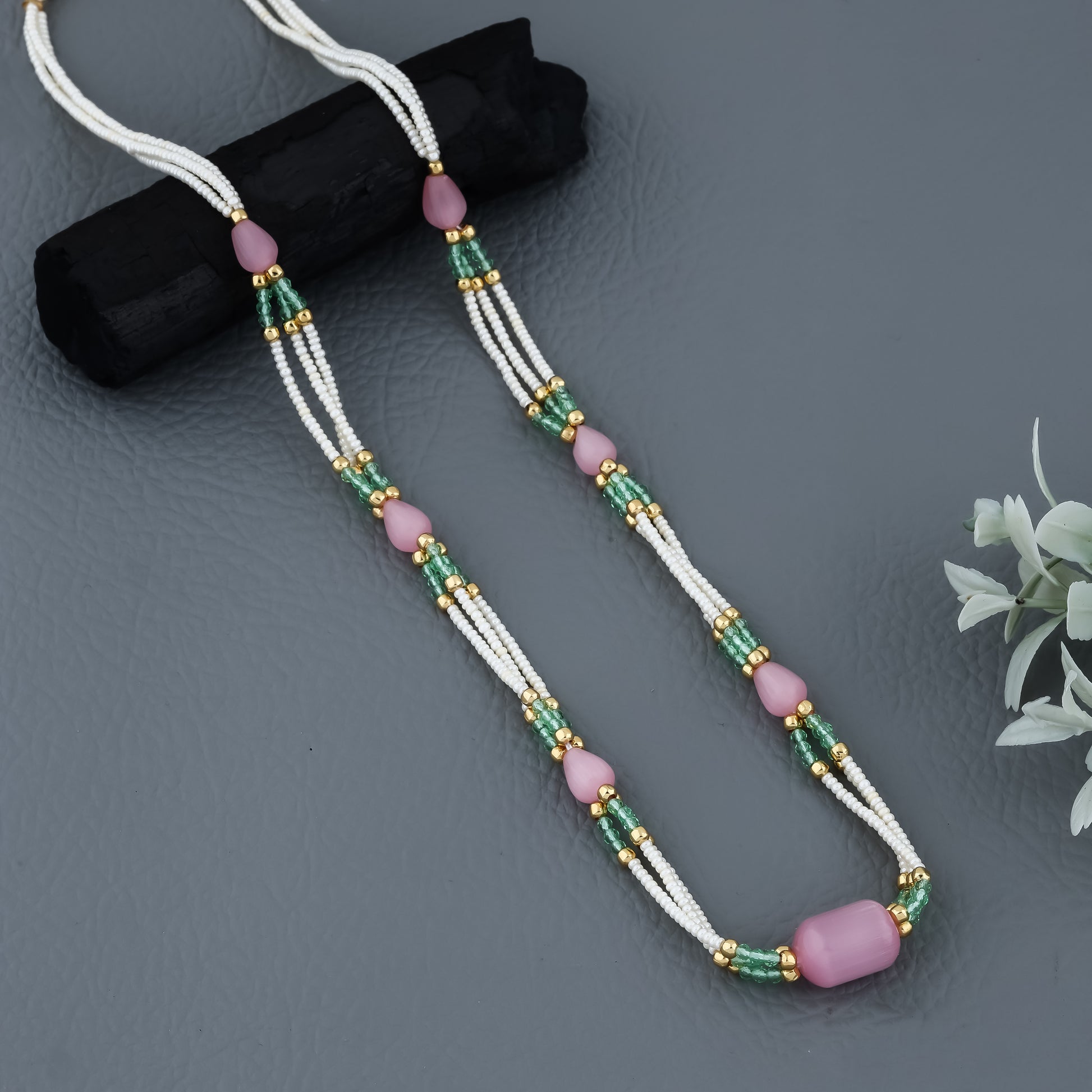 Crystal Multi Colour Fancy 3 Line Western Mala Length 18 Inch - Belleza Jewels