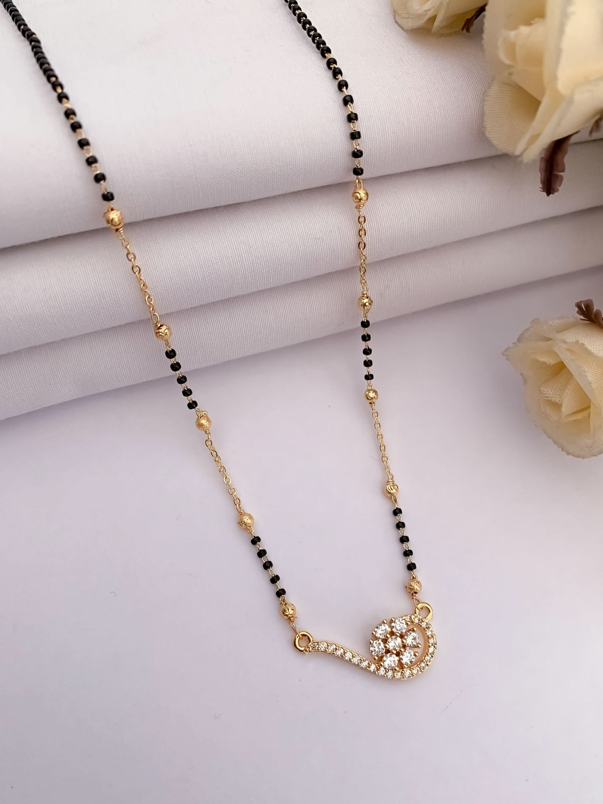 Buy 1 Get 1 Free  - Elegant Crystal Swirl Heart Mangalsutra Necklace - Mangalsutra - Belleza Jewels