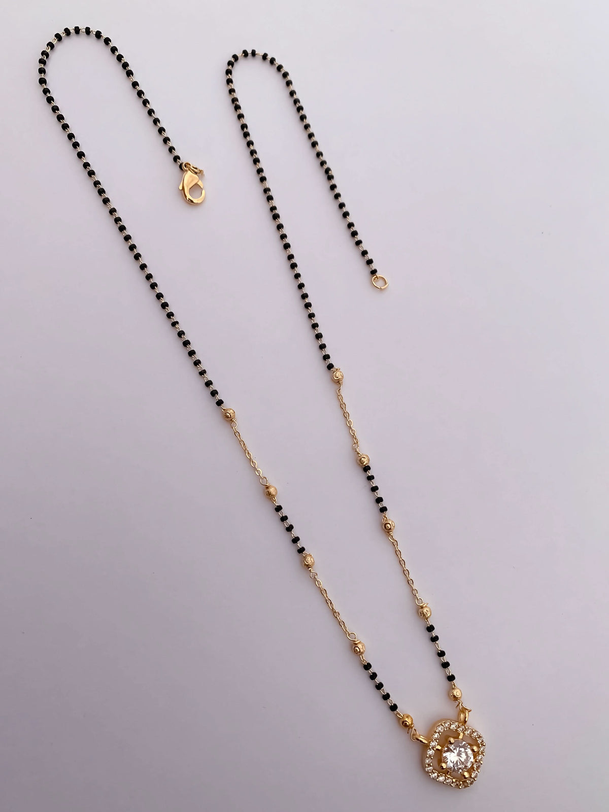 Buy 1 Get 1 Free - Gold Plated Square Halo Pendant Mangalsutra with Black Beads - Mangalsutra - Belleza Jewels