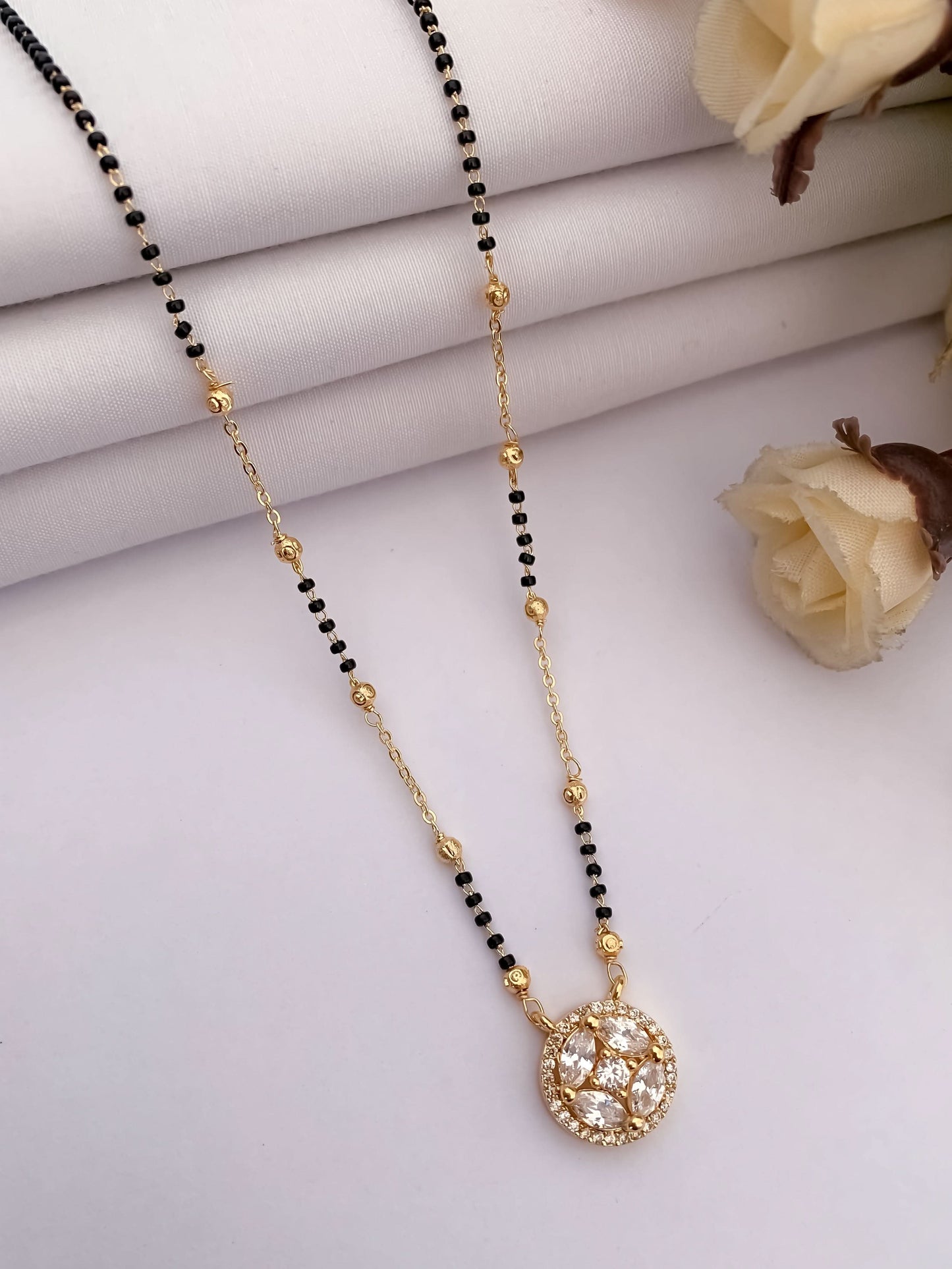 Buy 1 Get 1 Free - American Diamond Gold Plated Round Shape Delicate Mangalsutra