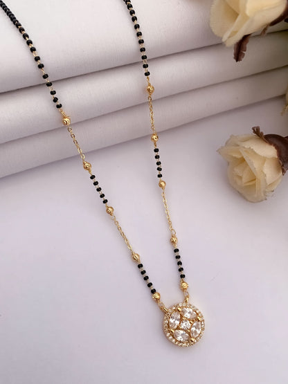 Buy 1 Get 1 Free - American Diamond Gold Plated Round Shape Delicate Mangalsutra