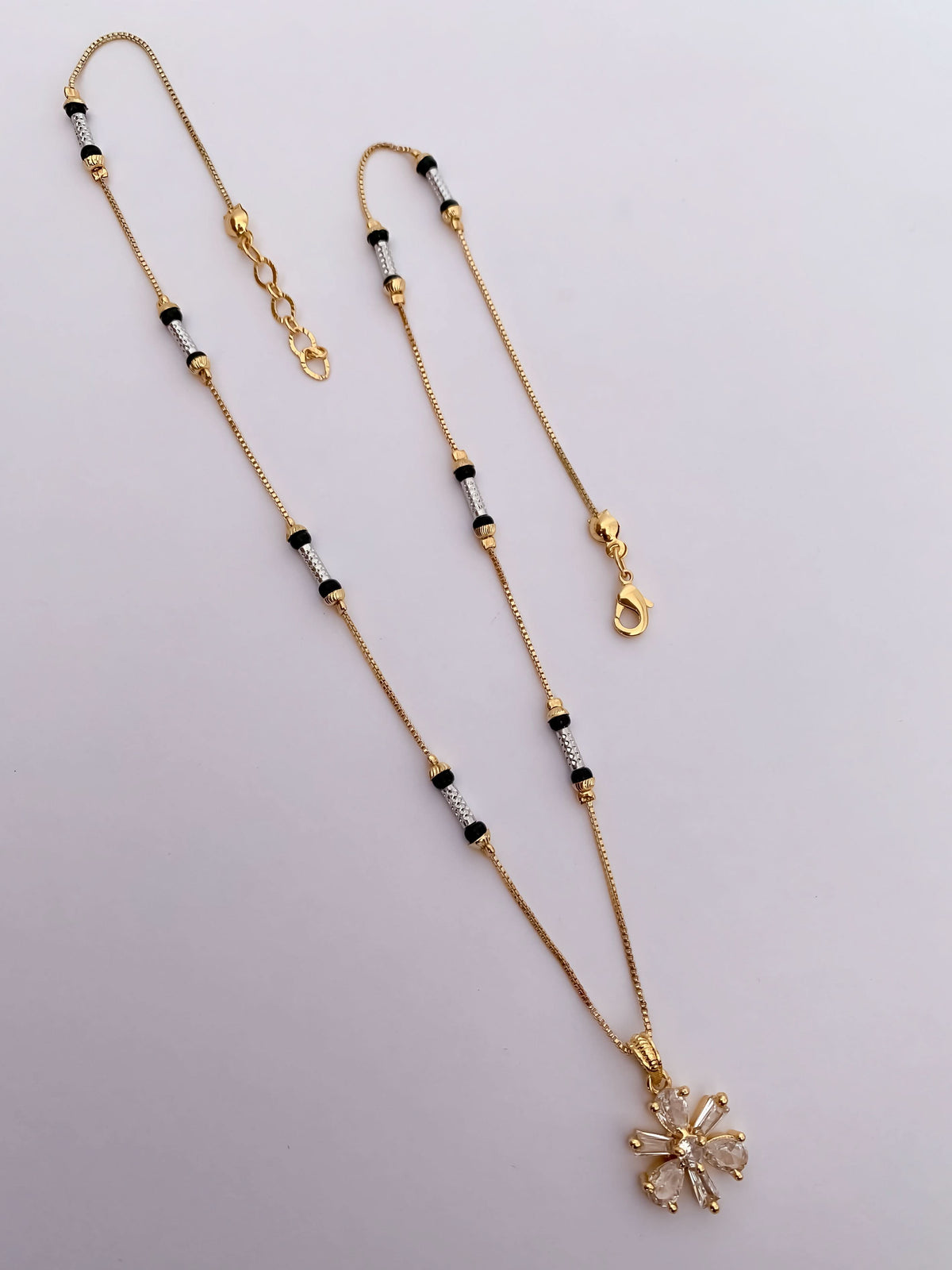 Buy 1 Get 1 Free - Floral Diamond Style Minimal Black Beads Mangalsutra - Mangalsutra - Belleza Jewels