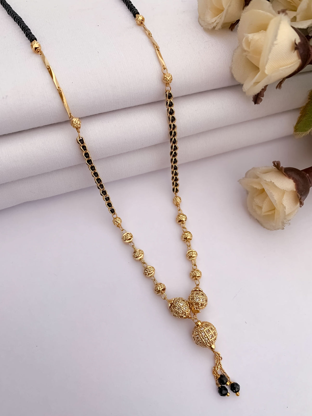 Buy 1 Get 1 Free - Elegant Triple Bead Drop Mangalsutra Necklace - Mangalsutra - Belleza Jewels
