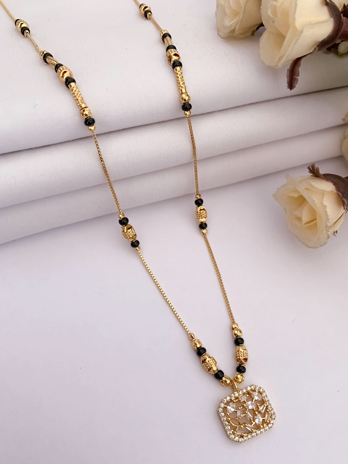 Buy 1 Get 1 Free - Square Motif Crystal Mangalsutra Necklace - Mangalsutra - Belleza Jewels