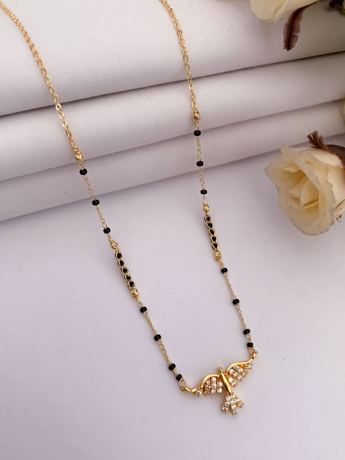Buy 1 Get 1 Free - Gold Finish Winged CZ Drop Mangalsutra - Mangalsutra - Belleza Jewels