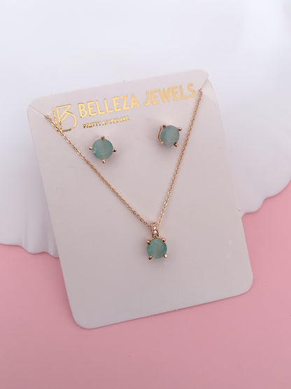 Elegant Aqua Stone Pendant Set in Rose Gold Finish