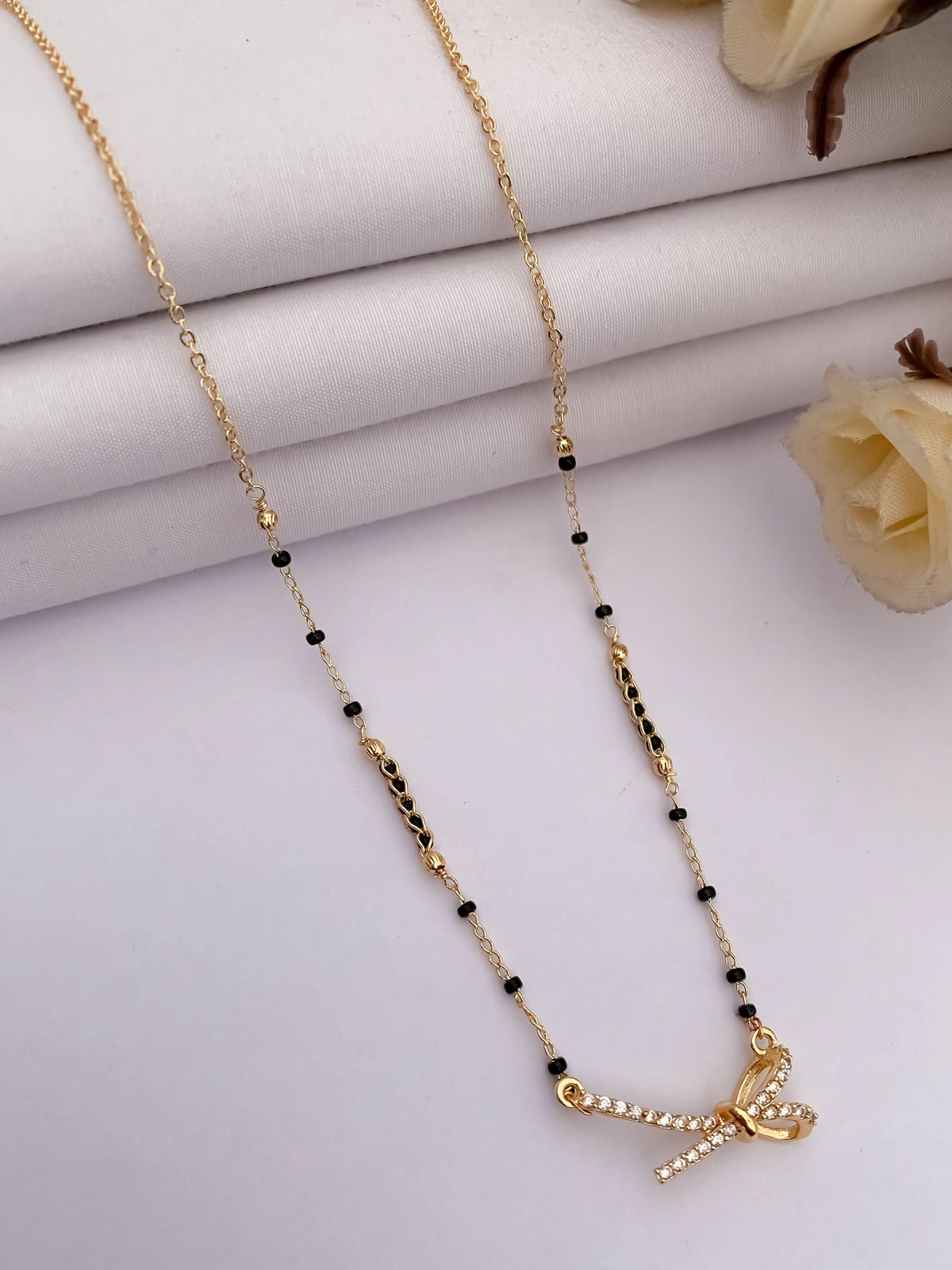 Buy 1 Get 1 Free - Minimal CZ Bow Mangalsutra Necklace - Mangalsutra - Belleza Jewels