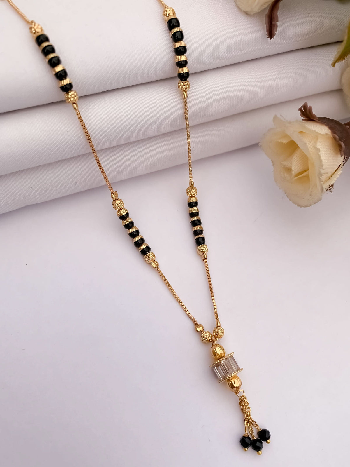 Buy 1 Get 1 Free -Gold Finish Baguette CZ Drop Mangalsutra - Mangalsutra - Belleza Jewels