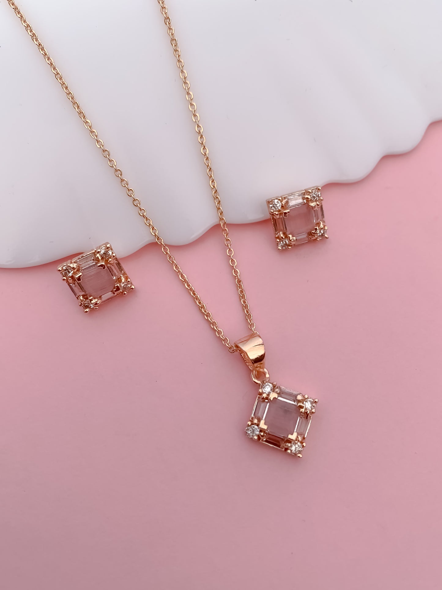 Rose Gold Multi Stone Pendant Set