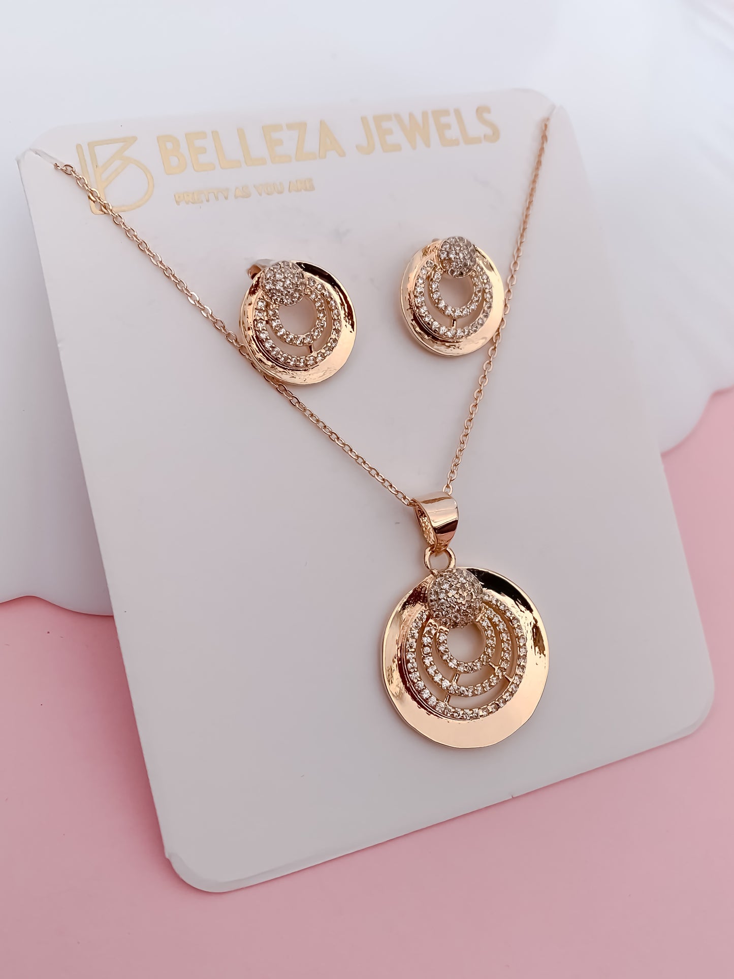 Rose Gold-Tone Crystal Circle Pendant Necklace
