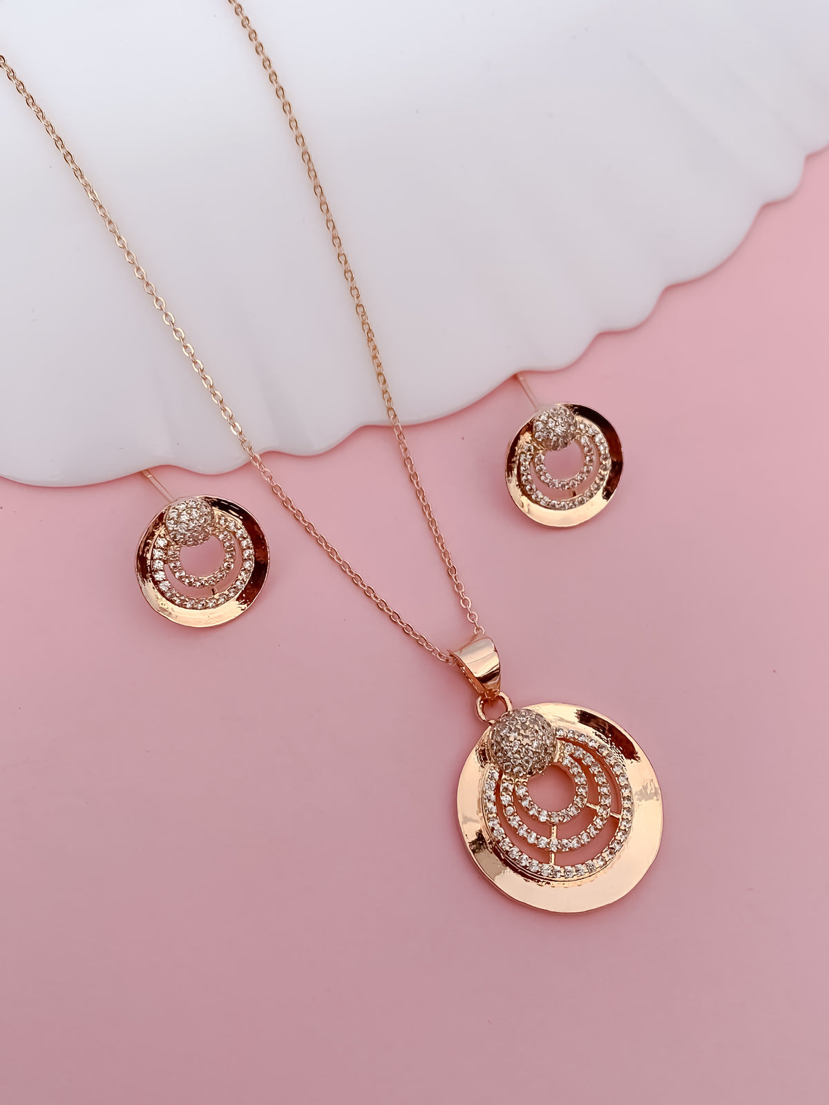 Rose Gold-Tone Crystal Circle Pendant Necklace