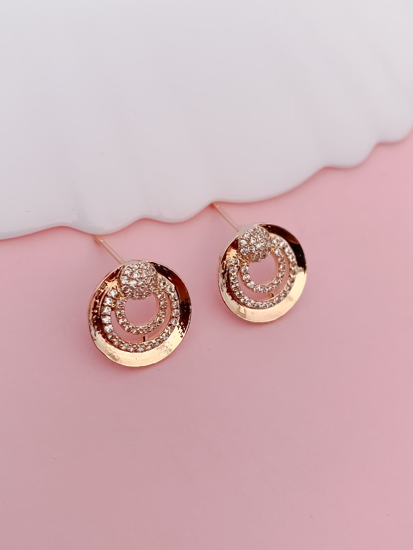 Rose Gold-Tone Crystal Circle Pendant Necklace