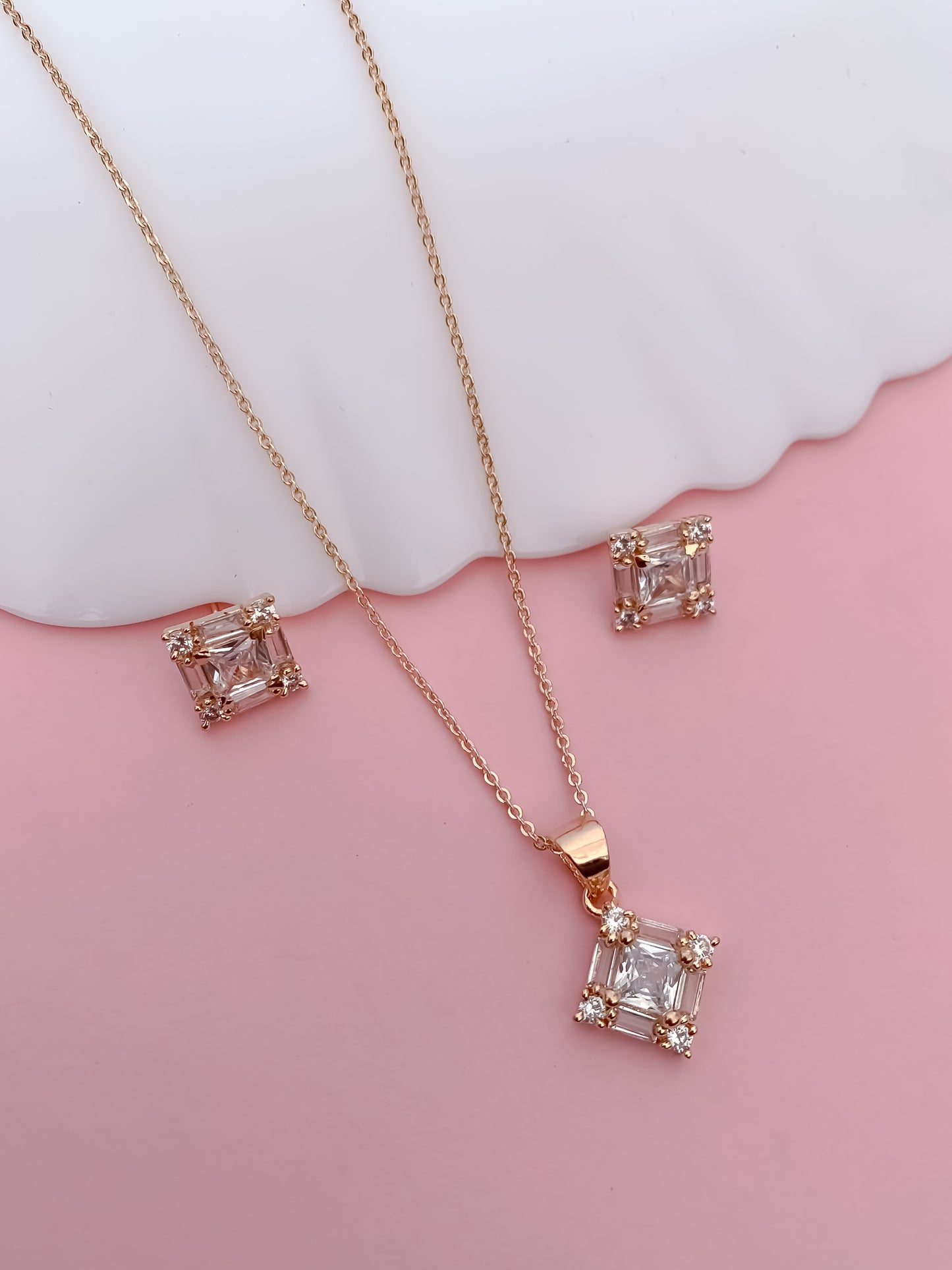 Rose Gold Multi Stone Pendant Set