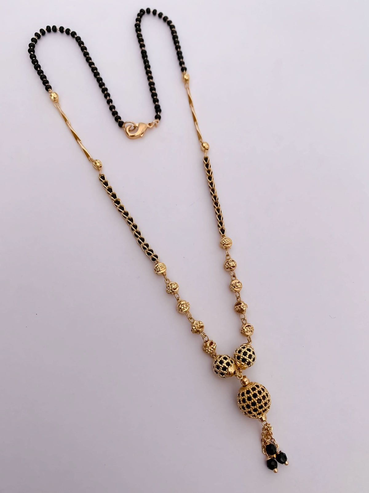 Buy 1 Get 1 Free -  Gold Finish Black Enamel Bead Drop Mangalsutra - Mangalsutra - Belleza Jewels