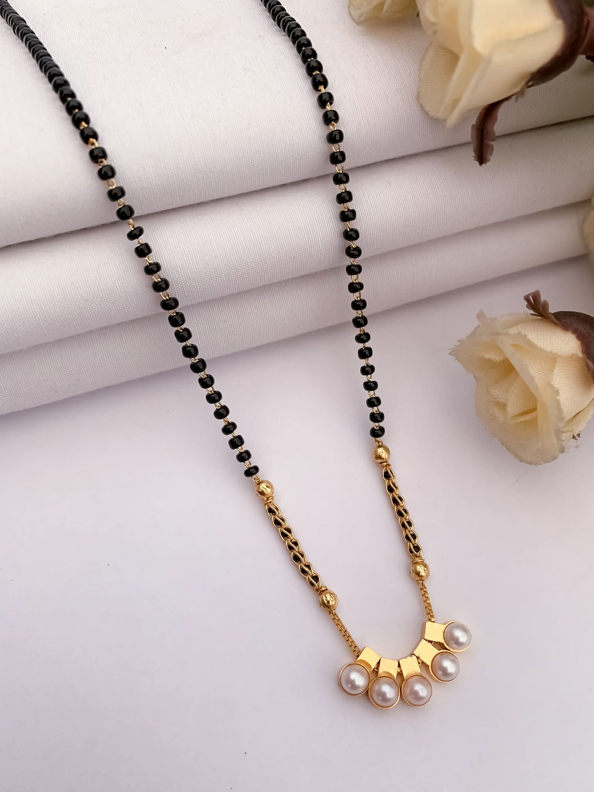 Buy 1 Get 1 Free- Minimal Pearl Bar Mangalsutra Necklace - Mangalsutra - Belleza Jewels