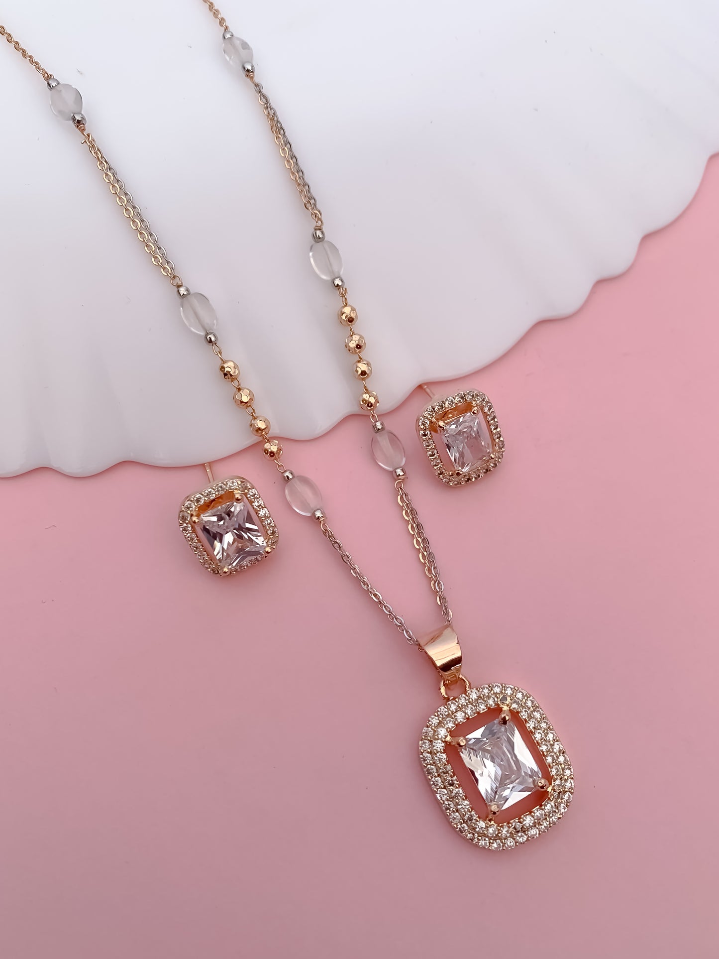 Elegant Aqua Stone Pendant Set with Matching Earrings