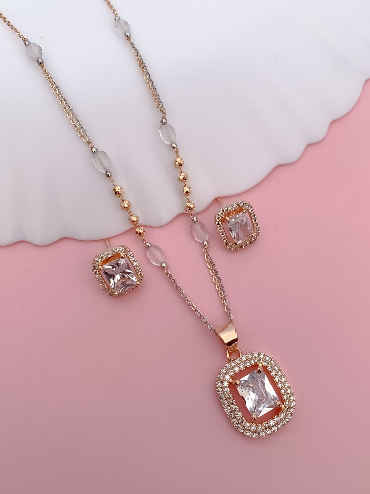 Elegant Aqua Stone Pendant Set with Matching Earrings