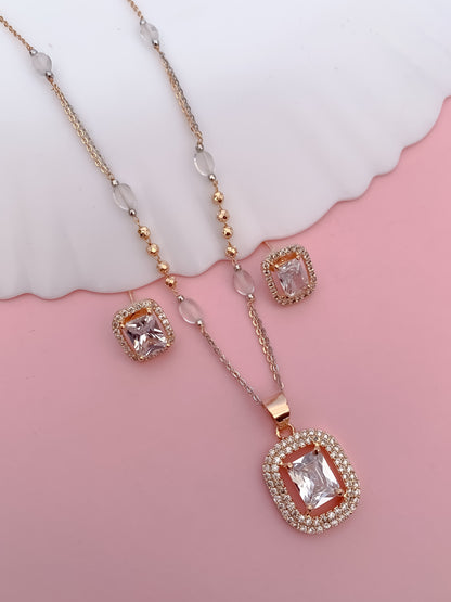 Elegant Aqua Stone Pendant Set with Matching Earrings