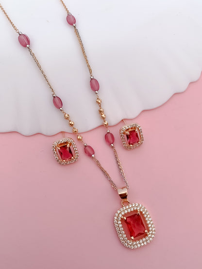 Elegant Aqua Stone Pendant Set with Matching Earrings