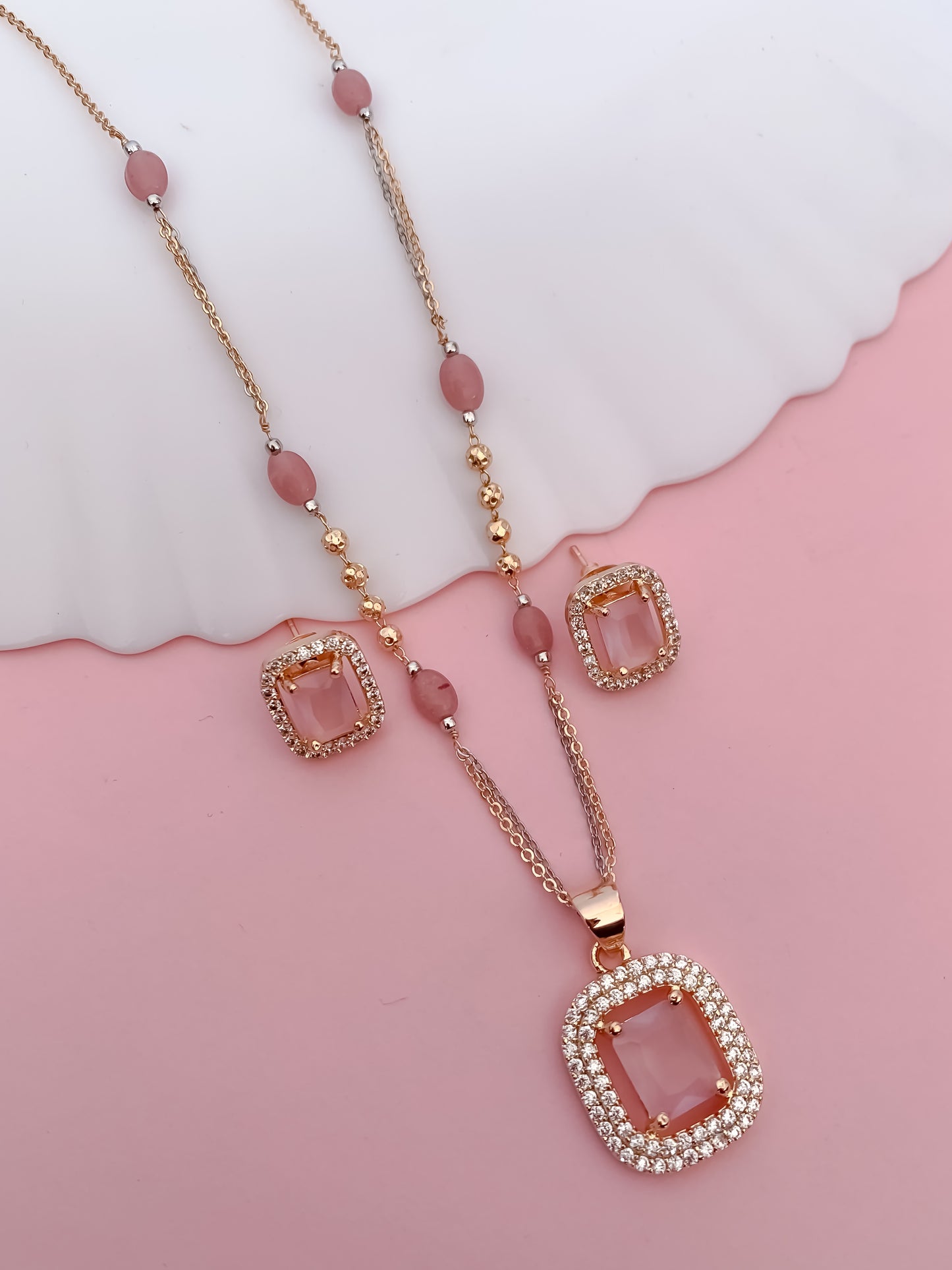 Elegant Aqua Stone Pendant Set with Matching Earrings