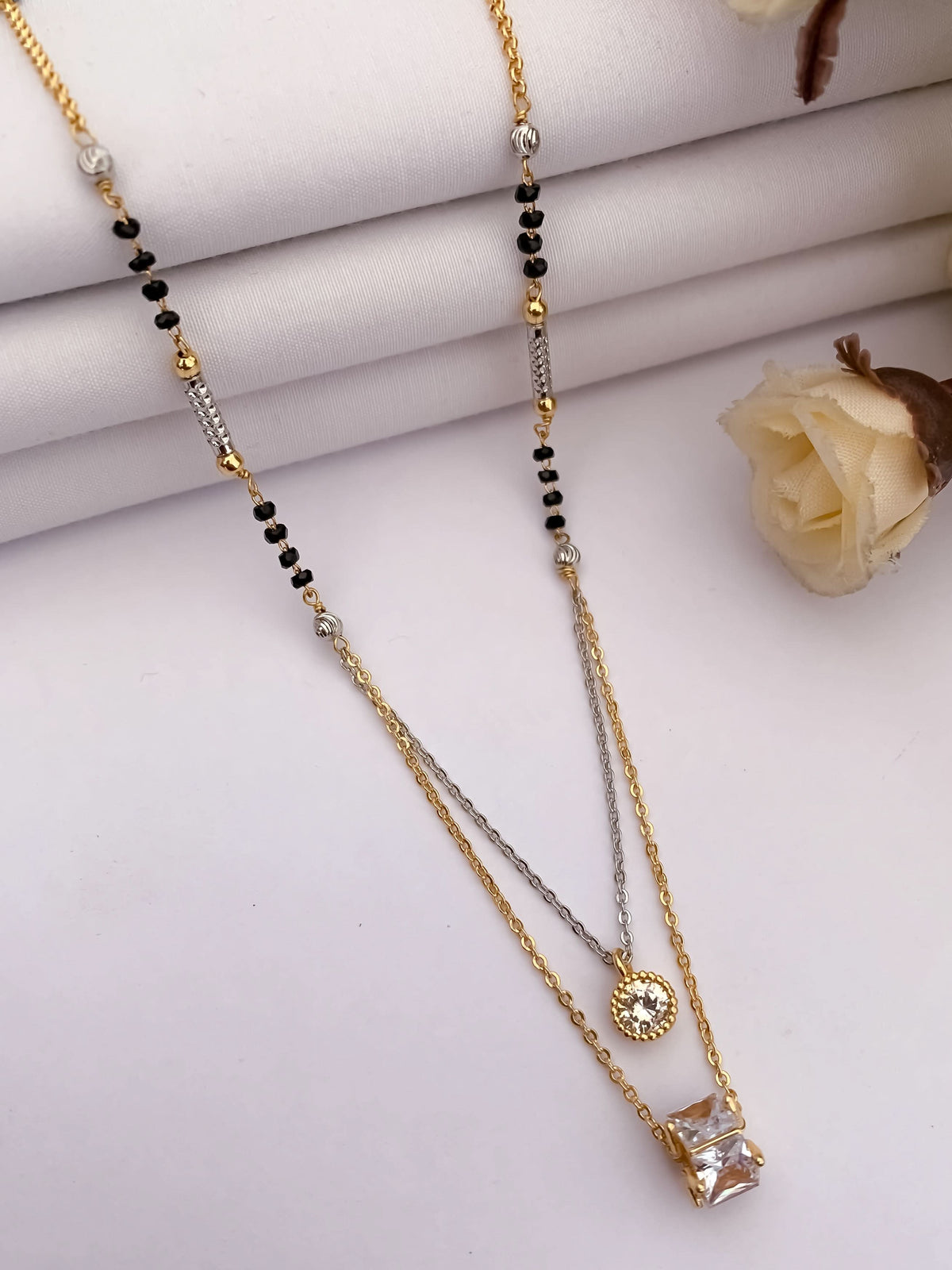 Buy 1 Get 1 Free -  Dual Layer CZ Solitaire Designer Mangalsutra - Mangalsutra - Belleza Jewels