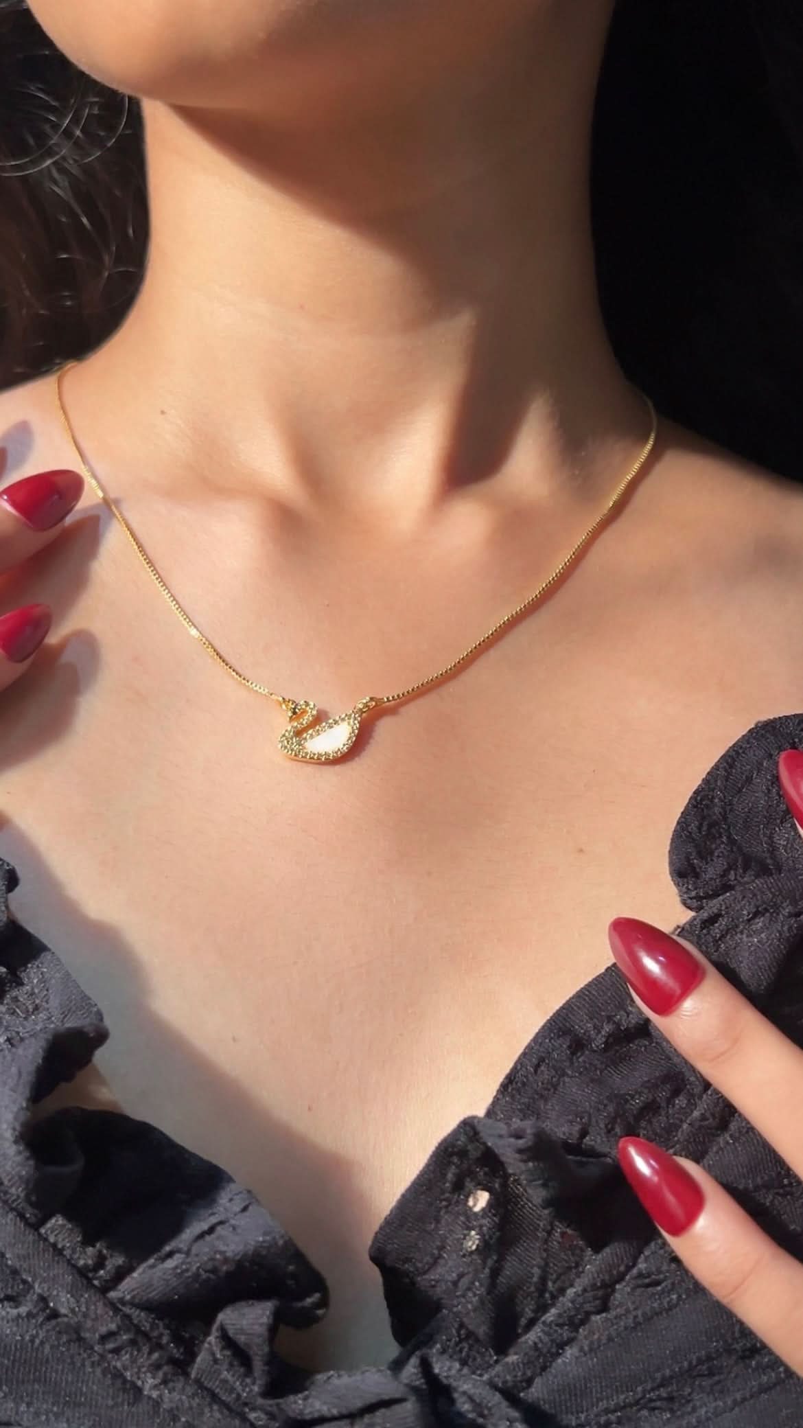 American Diamond Swan Shape Gold Plated Fancy Chain Pendent - Chain Pendant - Belleza Jewels