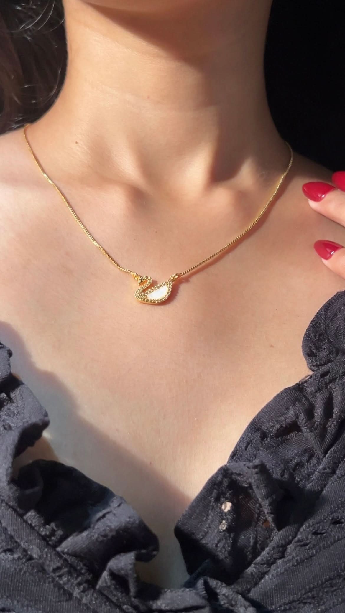 American Diamond Swan Shape Gold Plated Fancy Chain Pendent - Chain Pendant - Belleza Jewels
