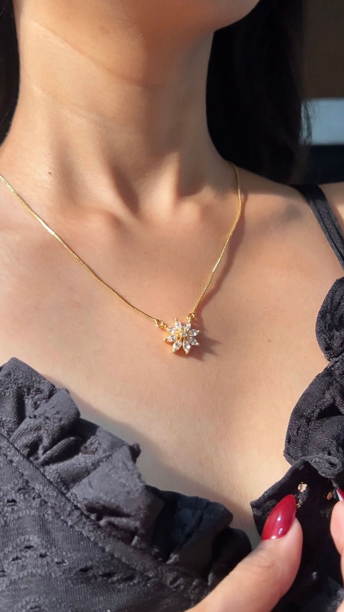 American Diamond Flower Shape Fancy High Gold Chain Pendant - Chain Pendant - Belleza Jewels
