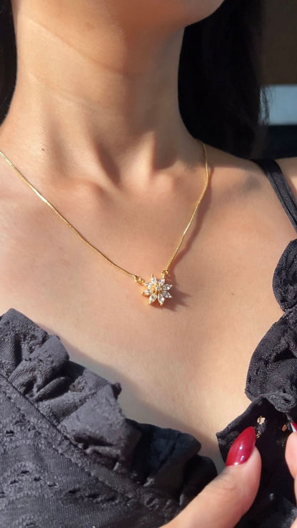 American Diamond Flower Shape Fancy High Gold Chain Pendant