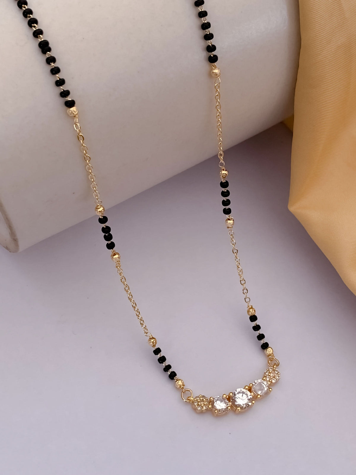 Buy 1 Get 1 Free - Crystal Trio Curve Minimal Mangalsutra - Mangalsutra - Belleza Jewels