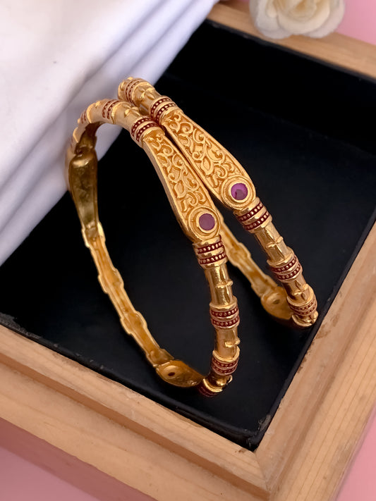 Buy 1 Get 1 Free-Fancy High Gold Delicate Bangles (Set of 2) - Bangles - Belleza Jewels