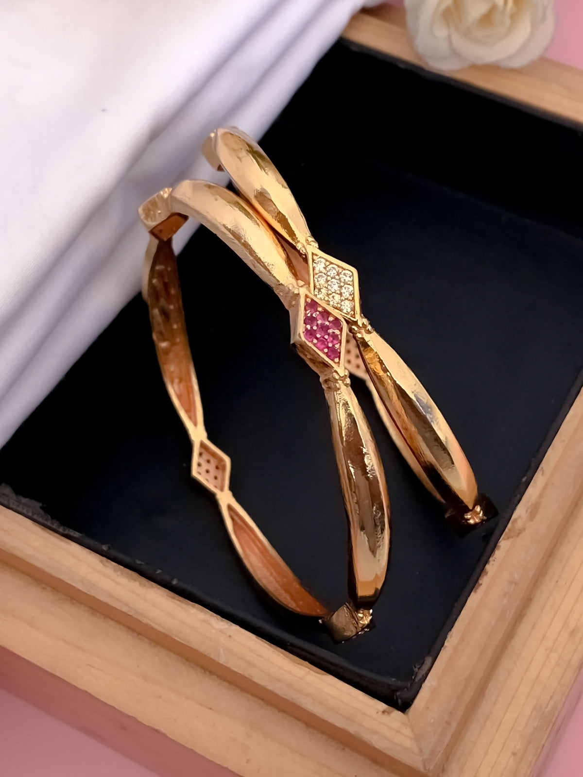 Fancy High Gold Delicate Bangles (Set of 2) - Bangles - Belleza Jewels