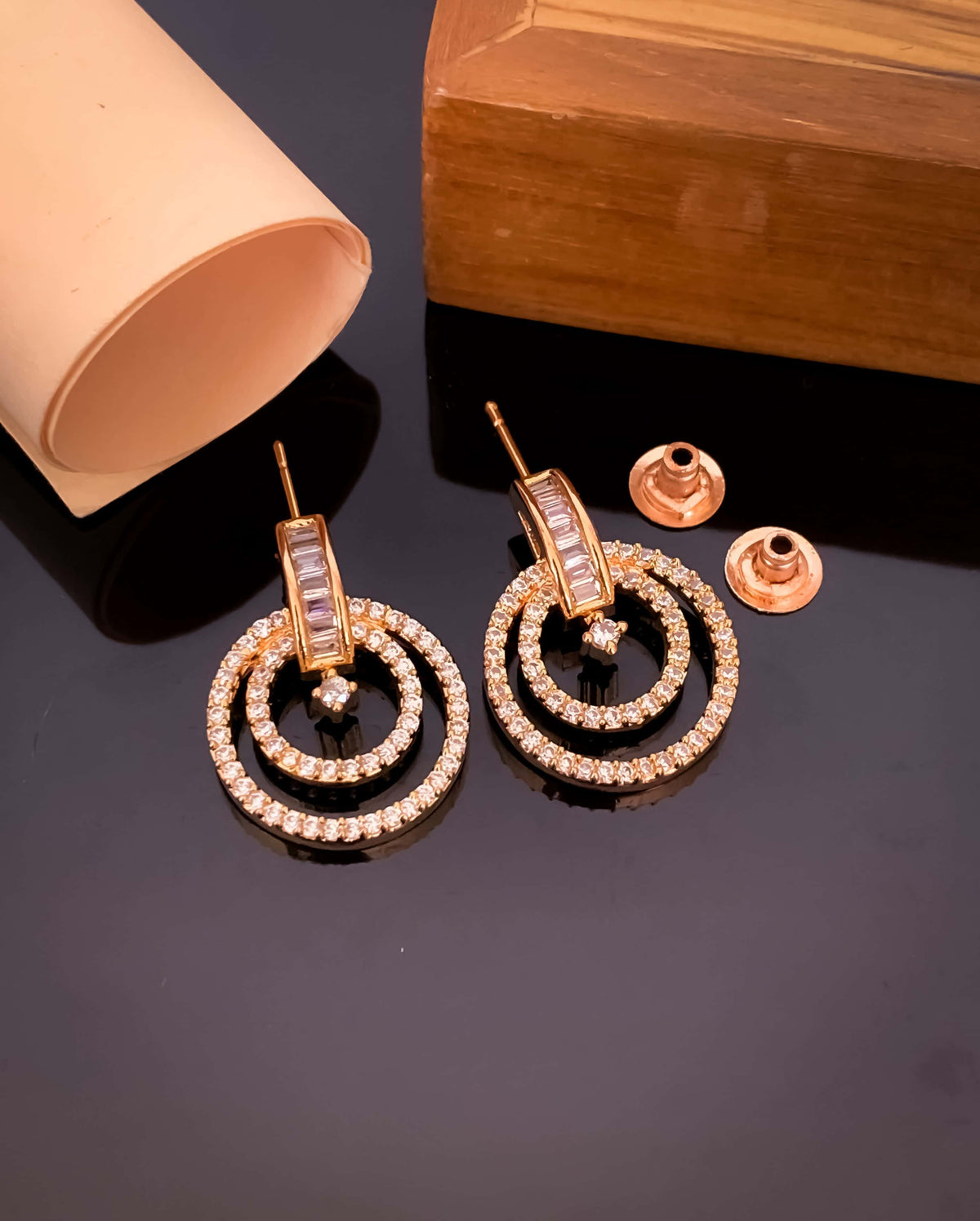 BUY 1 GET 1 FREE -American Diamond Rose Gold Fancy Earrings - Earrings - Belleza Jewels
