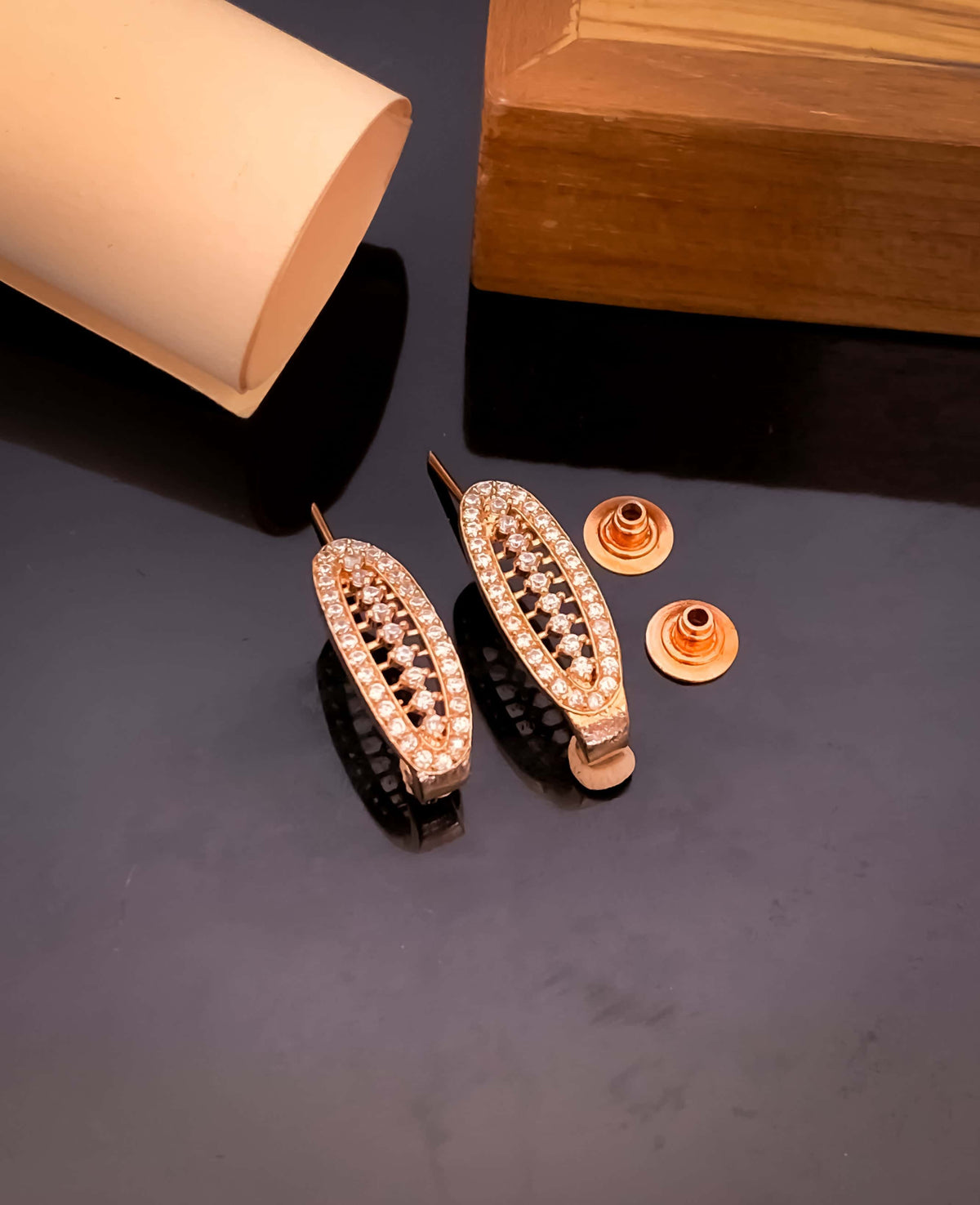 BUY 1 GET 1 FREE -American Diamond Rose Gold Fancy Earrings - Earrings - Belleza Jewels