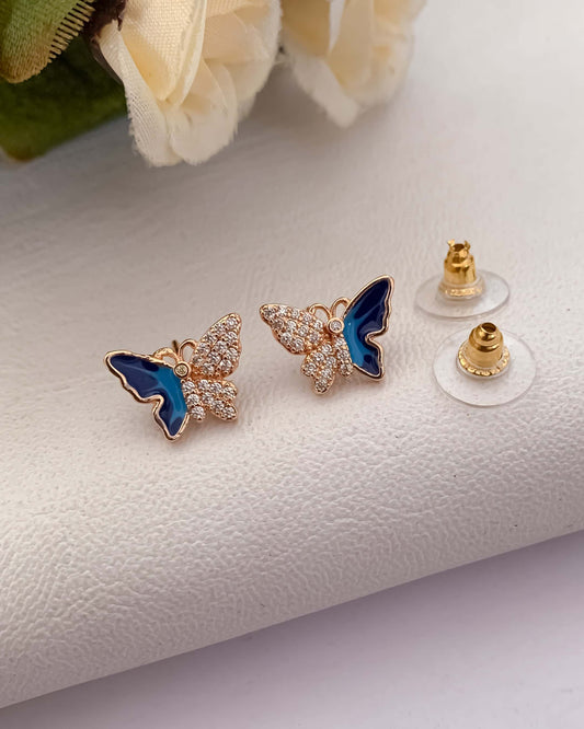 BUY 1 GET 1 FREE -American Diamond Rose Gold Butterfly Fancy Earrings - Earrings - Belleza Jewels